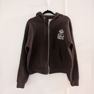 Y2K Chocolate Brown Teddy Jacket with Printed Mushroom Details